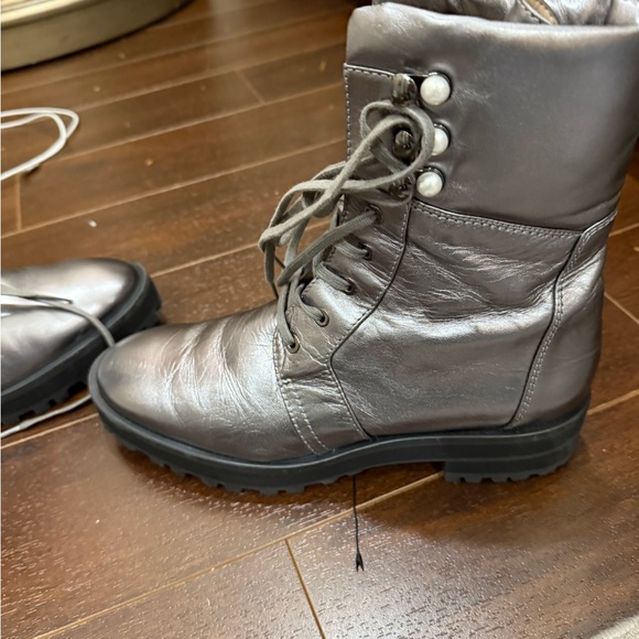 Metallic Gray Lace-Up Boots - Picture 3 of 3